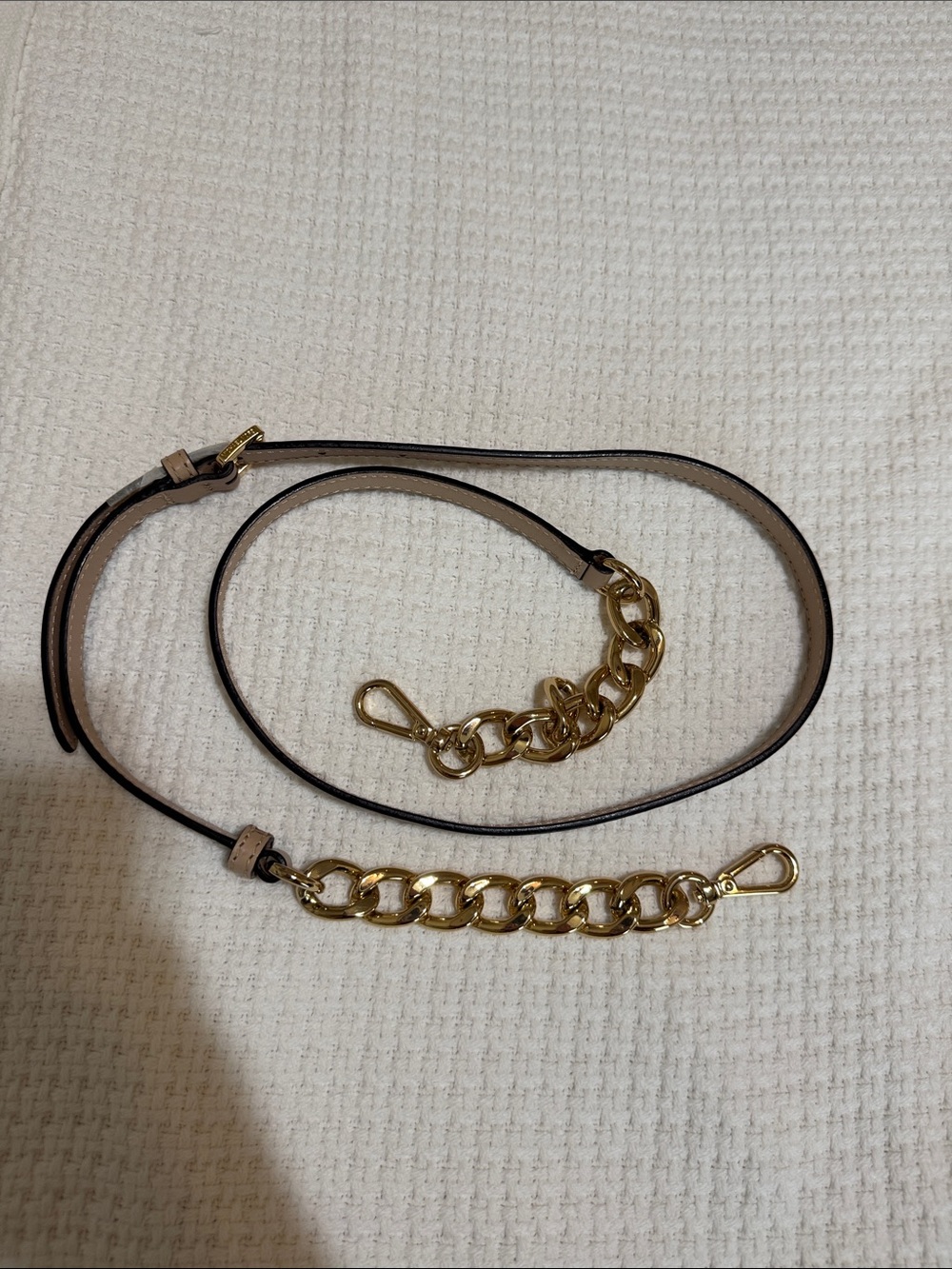 Michael Kors Beige Leather Strap with Gold Chain Accents
